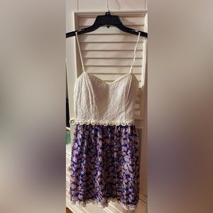 Cream, blue, and pink mini dress